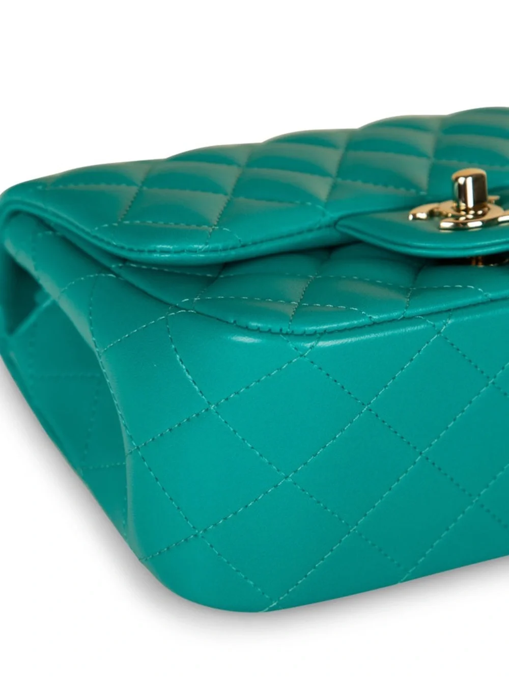 CHANEL Turquoise Quilted Lambskin Mini Flap Bag